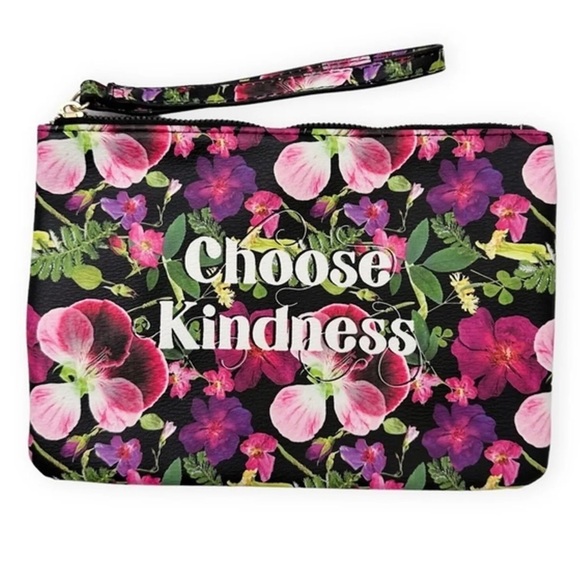 NWOT Betsey Johnson “Choose Kindness” Botanical Floral Zippered Pouch - Picture 1 of 4